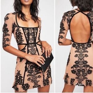 For Love And Lemons Black Nude Lace Mini Dress Medium
